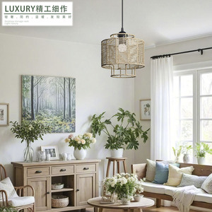 โคมไฟห้อยเพดานลายหวายเทียม ขั้ว E27 ทรงกลม ไฟ LED สำหรับตกแต่งบ้าน โรงแรม ร้านอาหาร - Product Image 1