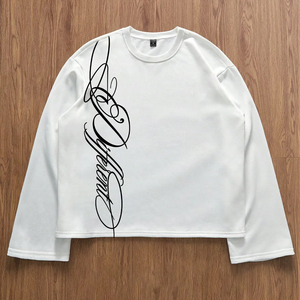 <span class=keywords><strong>Camiseta</strong></span> de Algodón Grueso Personalizada OEM, <span class=keywords><strong>Camiseta</strong></span> de Manga Larga con Estampado de Letras, Corte Holgado - Product Image 1