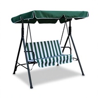 Fauteuil à bascule double d'extérieur pour patio, tissu imperméable rayé vert et blanc, balançoire détachable avec auvent suspendu, structure métallique