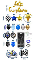 Kit de Décoration de Fête Thème Course Moto en Gros, Bannière Lettres Espagnoles, Ensemble de Ballons en Latex et Aluminium, Décoration de Scène d'Anniversaire pour Garçons