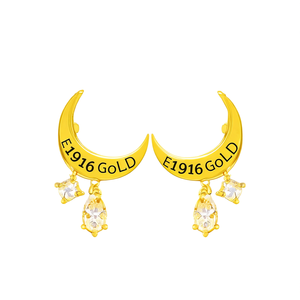 Orecchini Pendenti Luna E1916 Placcati Oro con Cristalli e Strass, Stile Bohémien per Uso Quotidiano Femminile - Product Image 1