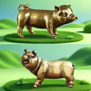 Statuetta Decorativa in Ottone Puro Invecchiato, Maialino Dorato, Simbolo dello Zodiaco Cinese, Ornamento da Scrivania - Product Image 4