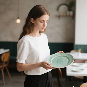 Thời Trang Mới Vàng Trắng Gốm Bộ Đồ Ăn Đặt Thân Thiện Với Môi Phong Cách Phương Tây Đồ Ăn Tùy Chỉnh Bộ Đồ Ăn - Product Image 5