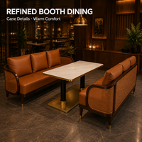 Banquette trois places avec panneaux en rotin et coussins en cuir pour restaurant, ensemble de banquettes pour café et hôtel