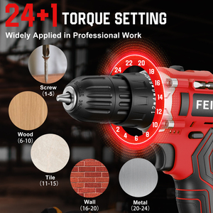 FEIHU Perceuse à percussion portative à moteur brossé avec batterie au lithium 21v Perceuse électrique sans fil 28pcs Ensemble de machines-outils avec accessoires - Product Image 5