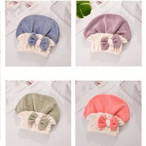 Hot Selling Double Color Drying Caps Coral Velvet Microfiber Hair Towel with Bowknot <b>Wrap</b> Princess Hat for Bathroom Use - Product Image 3
