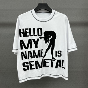 280 Gsm Heavyweight algodón gráfico hombres de gran tamaño Boxy camisetas logotipo personalizado Mock Neck hombres Streetwear bordado camiseta - Product Image 1