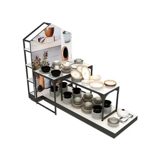 Modular Dinnerware Floor Stand Customized Kitchen Ware Display Fixtures Design Tableware Metal Flooring Table for Mall Kiosk