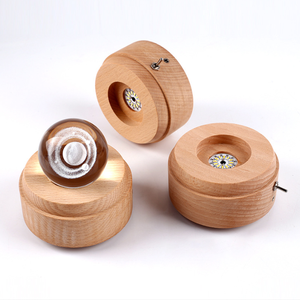 Customized Diy Gift Wooden Ornaments Rgb Crystal Ball Woodstand Wood Led Base Rotating Music Box