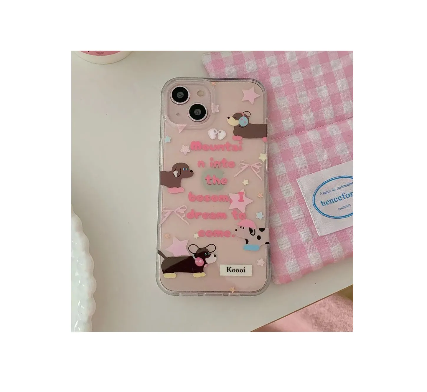 Shanhui Cute Pink Dog Phone Case for Girls Waterproof Imd Material Mobile Phone Protector Lovely Design Packaging Included