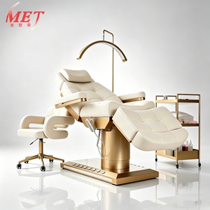 Table de massage <span class=keywords><strong>électrique</strong></span> de luxe à 3 moteurs pour soins du visage et cils, en cuir marron, avec accoudoirs, pour salon de beauté et lavage des cheveux - Product Image 6