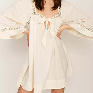 OEM Flare manches longues solide décontracté tissé lin grande taille <span class=keywords><strong>robe</strong></span> <span class=keywords><strong>de</strong></span> maternité taille naturelle printemps automne - Product Image 3