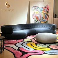 Haut de gamme france style meubles sens coin velours tissu incurvé salon minimaliste canapé 3 places canapé
