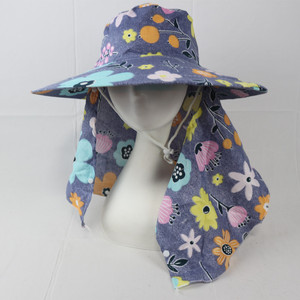 หมวกกันแดดปีกกว้างพร้อมผ้าคลุมคอพิมพ์ลายดอกไม้ระบายอากาศได้ดีสำหรับใช้กลางแจ้งในฤดูใบไม้ผลิฤดูร้อน - Product Image 1