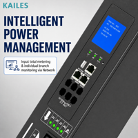 KAILES (KLS) KLS-K55 Série ZD PDU intelligent haute puissance 63A 346-415Vac 12 prises IEC320 C19 avec surveillance des branches, usage industriel, noir