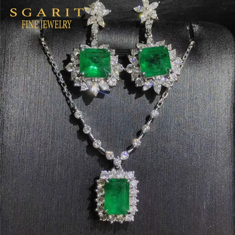 Sgarit brincos 18k esmeralda, conjunto de joias vestido para casamento à noite pedra verde esmeralda