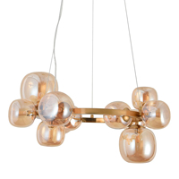 Lustre suspendu moderne Nicoletta de qualité supérieure à 11 lumières, 4000K, en fer doré avec cristaux ambrés, design élégant pour la maison et le bureau
