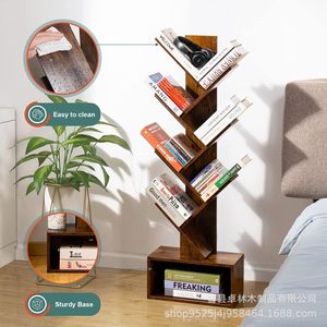 Wooden Creative <b>Tree</b>-Shaped Bookshelf, Simple Floor <b>Standing</b> Storage Rack for Children and Home Use, Solid Wood Small Bookcase - Product Image 1