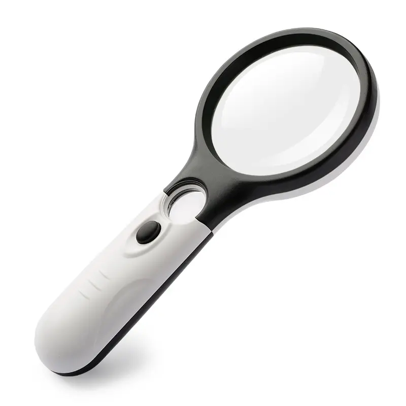 Hot Sell Plastic 3 LED Light 3 X 45X Lamp Jewelry Loupe White and Black Handheld Magnifier Reading Magnifying Glass