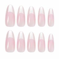 Faux ongles à presser œil de chat rose clair, ombré blanc laiteux, longueur moyenne, effilés, faits à la main, pour usage quotidien