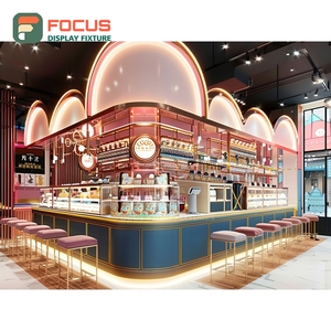 Expositor de lujo para café con estantería abierta para botellas de sirope, diseño de grano de roble - Product Image 1