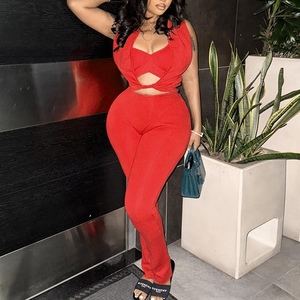 Conjunto de 2 Piezas para Mujer, Top Sexy Casual con Aberturas y Tirantes, Pantalones Largos, Moda - Product Image 3