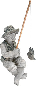Statue de jardin de pêche, pierre à deux tons, le petit pêcheur de planion garçon - Product Image 3