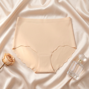 Culottes sans couture en soie glacée pour femmes, taille haute, invisibles, grandes tailles, avec bord festonné, sans trace, entrejambe en coton, slips pour dames - Product Image 3