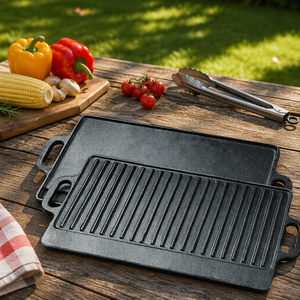 Plaque de cuisson réversible 2-en-1 en fonte avec poignées, antiadhésive, pour cuisinières à gaz, à <span class=keywords><strong>induction</strong></span>, fours et feux ouverts, durable - Product Image 2