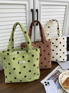 Corduroy Fashion Portable <b>Lunch</b> <b>Bags</b> for Students Office Workers Black Polka-Dot <b>Cute</b> Versatile Handheld Wholesale - Product Image 2