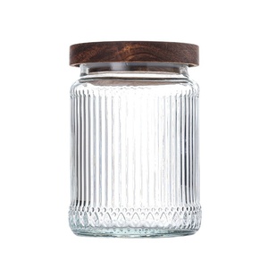 Bocaux en verre côtelé vintage avec couvercle en bois d'acacia, récipients hermétiques pour le thé, le café, les pâtes, les épices, le rangement de cuisine - Product Image 5