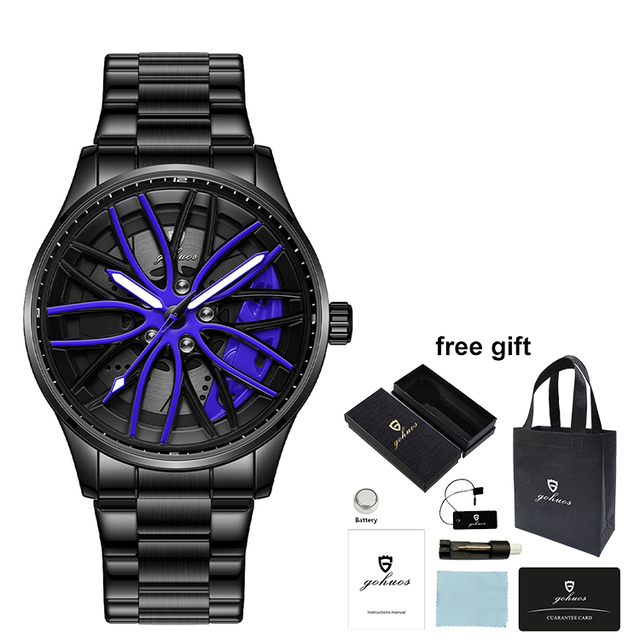 Gohuos 8901 Luxury Car Wheel New Design Mens Wristwatch Waterproof Quartz Wrist Watch for Men Reloj Para Hombre Montre Box Bag