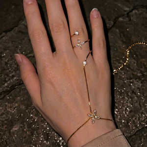 Elegant Gold Plated Ring <b>Bracelet</b> with Crystal Flower Design <b>Adjustable</b> Hand Chain <b>Bracelet</b> for Women Jewelry Gift - Product Image 1