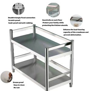 מדף אחסון נירוסטה כסוף, עומד על הרצפה, רב-שכבתי, לאחסון במטבח, סוג סיר, עם גדר, לארון מיקרוגל - Product Image 3