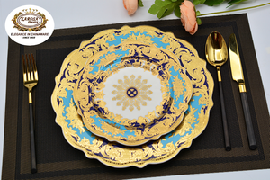 Set di Stoviglie <span class=keywords><strong>in</strong></span> <span class=keywords><strong>Porcellana</strong></span> Bone China Karosa Design 98 Pezzi con Decorazioni Dorate per Matrimoni e Festività - Product Image 3