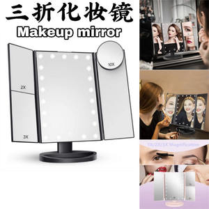Blanc En Gros Pliable Portable 21 Lumière LED Lumineuse Voyage <span class=keywords><strong>2x</strong></span> <span class=keywords><strong>3x</strong></span> Grossissant Trifold Vanity Miroir De Maquillage Avec Lumières Led - Product Image 4