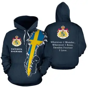 Schweden Flagge Design Hoodie Plus Samt Sweatshirts Hoody Herbst Winter Pullover Custom ized POD Student Frauen Sweatshirt Drop Ship