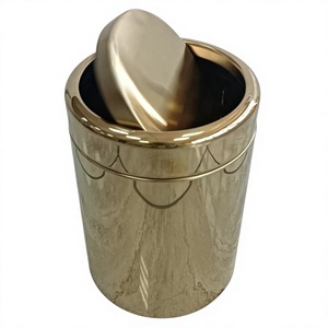 Elegant Cylindrical Metal Storage Bucket Gold Plates Luxury Waste Bin With Lid Indoor Household Use Bathroom <b>Dustbin</b> <b>For</b> <b>Sale</b> - Product Image 1