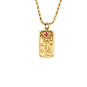 Milskye bijoux romantiques fins en <span class=keywords><strong>argent</strong></span> 925 <span class=keywords><strong>collier</strong></span> gravé rectangle géométrique en or 18 carats avec médaille et fleur pour les amoureux - Product Image 1