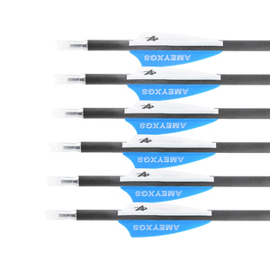 Flèches en fibre de carbone pure, 2 bleues, 1 blanche, ailettes en caoutchouc de 2 pouces, spine 500/600/900, flèches de tir à l'arc pour arc classique et arc à poulies - Product Image 3