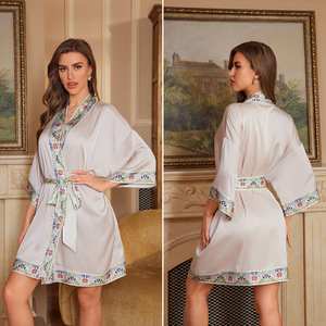Nouvelle Robe de <span class=keywords><strong>Nuit</strong></span> Courte en Satin et Mousseline Florale 2026 pour Femme – Peignoir Décontracté et Confortable, Vêtement de <span class=keywords><strong>Nuit</strong></span> - Product Image 6