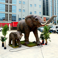 Modèle interactif d'éléphant animatronique grandeur nature avec mouvement de groupe, son et jet d'eau pour utilisation publique en intérieur/extérieur