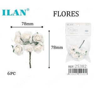 Ilan Flores Rose di Carta Bianche 78mm, Set da 6 Pezzi per Decorazioni e Artigianato - Product Image 1