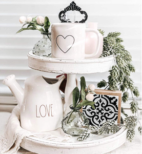 <b>Large</b> Rustic Natural <b>Wooden</b> Farmhouse Decor Stand Two Tiered Tray Wood With 3 Changeable Decorative Handles - Product Image 1