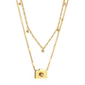 Popular Stainless Steel Layer <b>Chain</b> Zircon Charm Hand Geometric Pendant Necklaces - Product Image 3