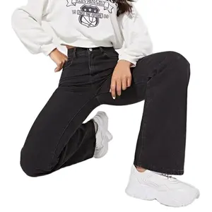Otoño moda negro pierna ancha suelta Streetwear Jeans rectos mujeres pantalones casuales jeans Pantalones de mujer Jeans