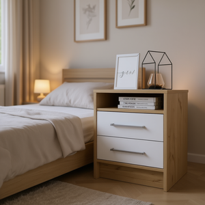 Table de chevet Eter Superior à deux tiroirs, blanc chêne clair, mobilier de chambre moderne - Product Image 2