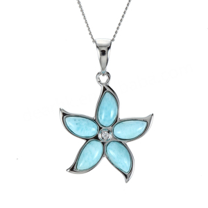 Vente en gros de bijoux en argent 925, pierre précieuse naturelle en larimar bleu, pendentif étoile de mer, collier - Product Image 1