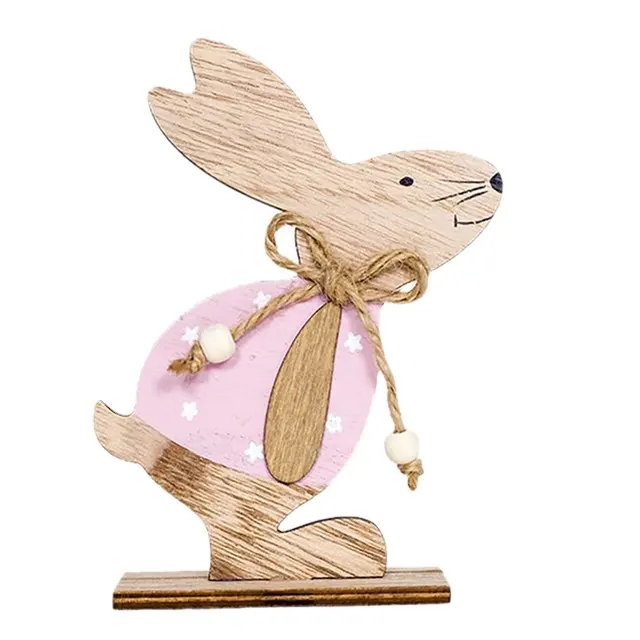 Wholesales Home Decor Cute Handicraft Decoration of Easter Wooden Rabbit