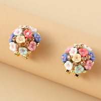 CLBX Fleur en céramique à la mode et romantique sertie de boucles d'oreilles en alliage de diamants, fermoir d'oreille exquis